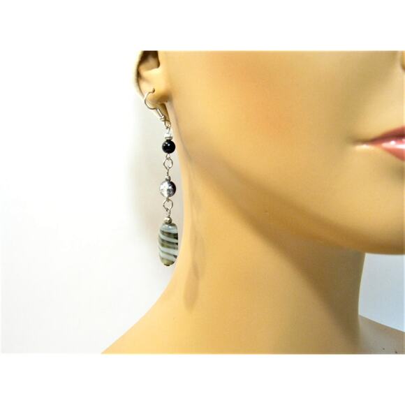 Set of Handcrafted long Gemstone Art Glass Beaded Dangle Drop Earrings 2 inch - Picture 5 of 9